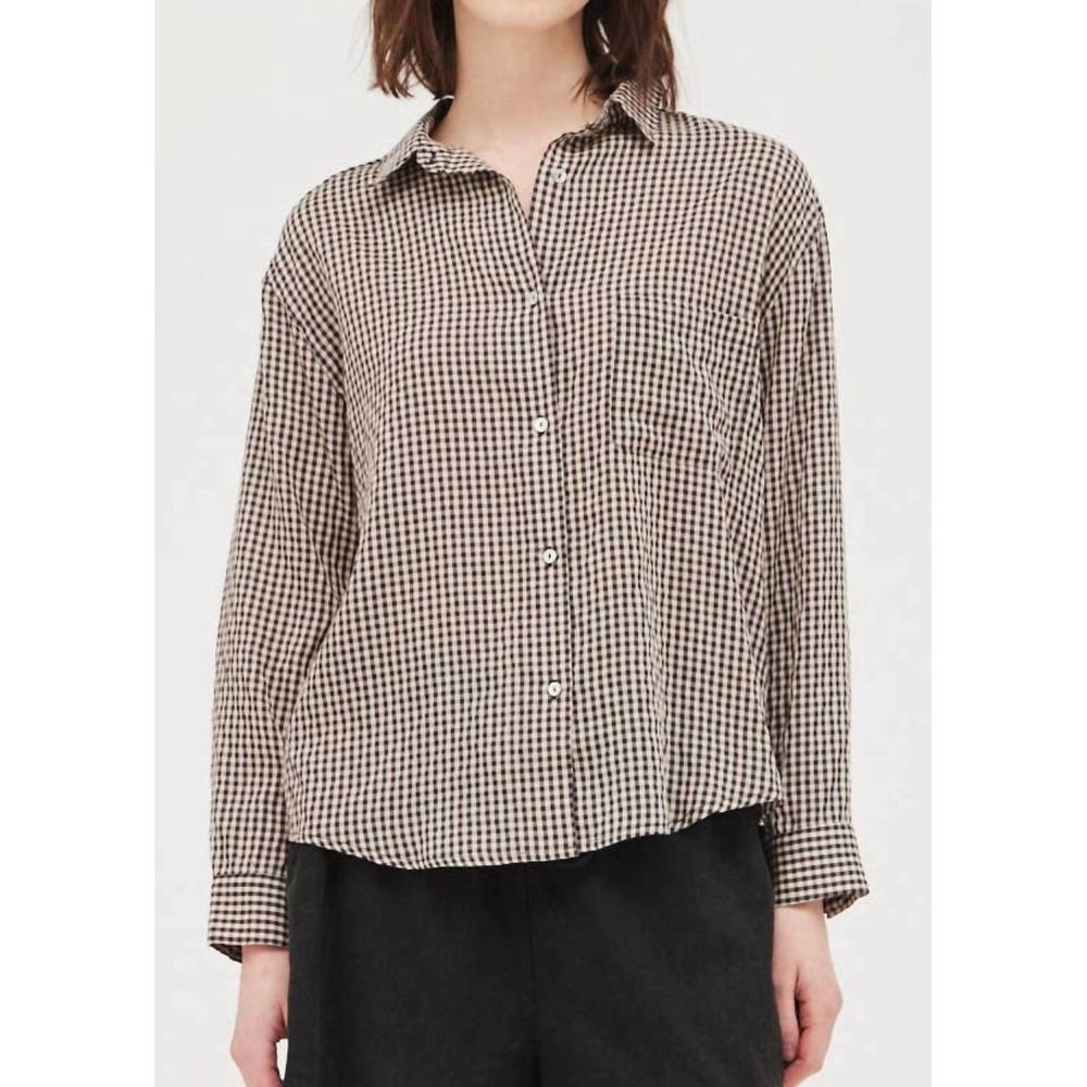 NEW GRADE & GATHER gingham shirt in black, beige